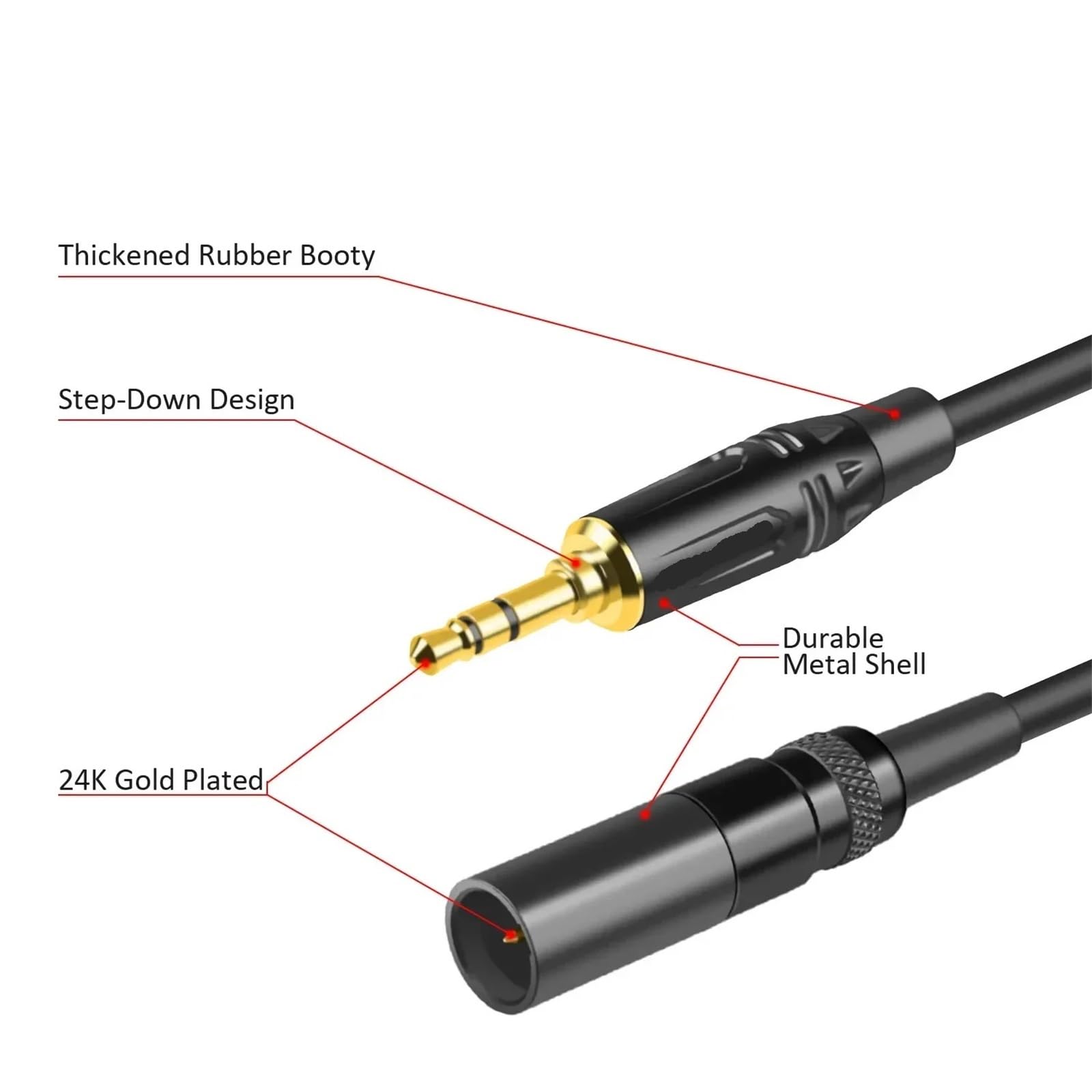 Zbalansowane kable audio Mini XLR na AUX 3,5 mm męski Mini XLR 3-pinowy do 3,5 mm 1/8" męski do konwertera kasków Carmera (0,3m)