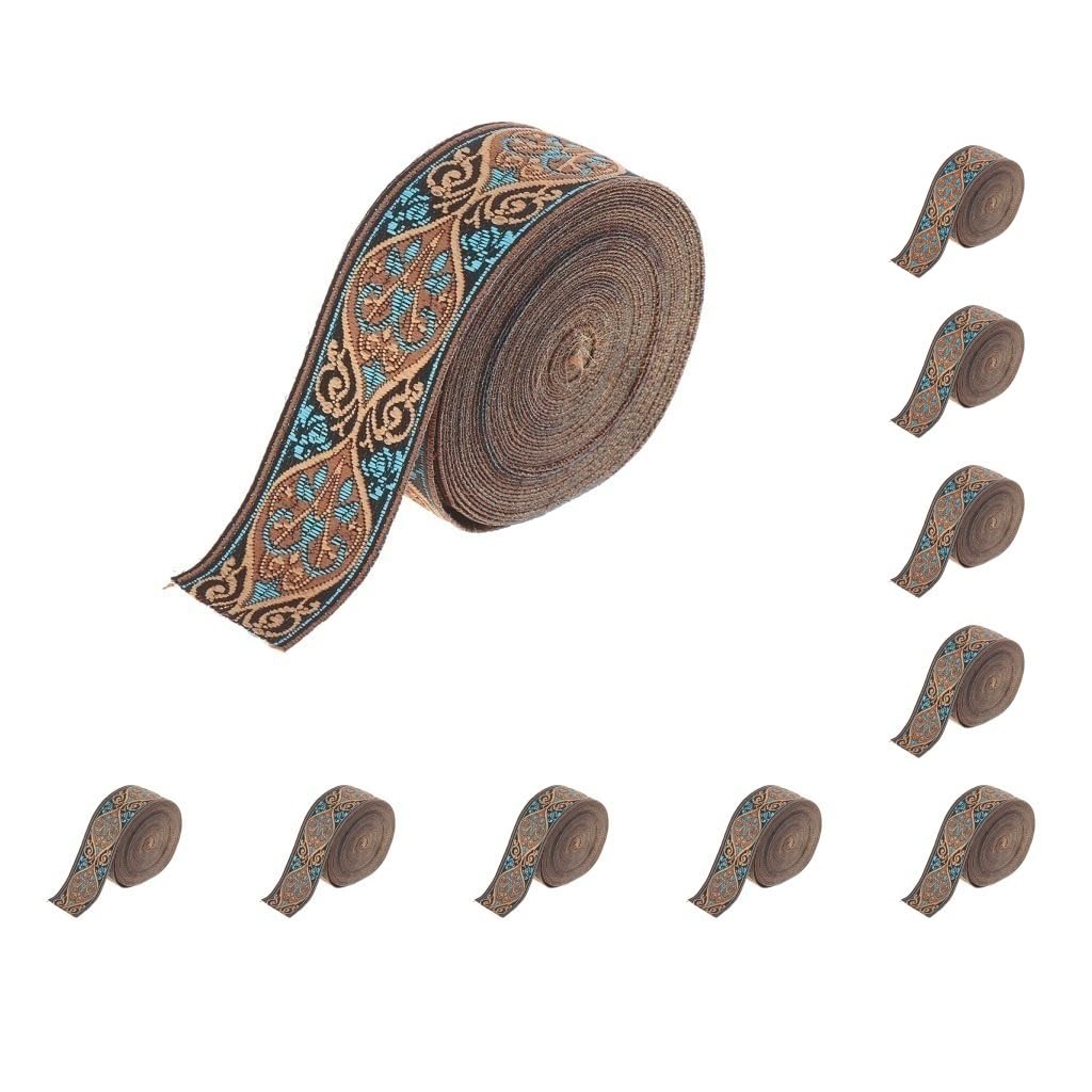 Juego de 10 cintas de tela jacquard de 5 m para costura y manualidades, 3 cm, color azul