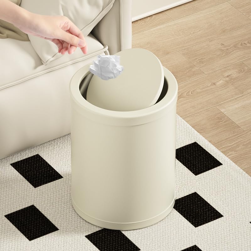 Bote de basura metálico redondo de 15L con tapa blanca miniatura 6