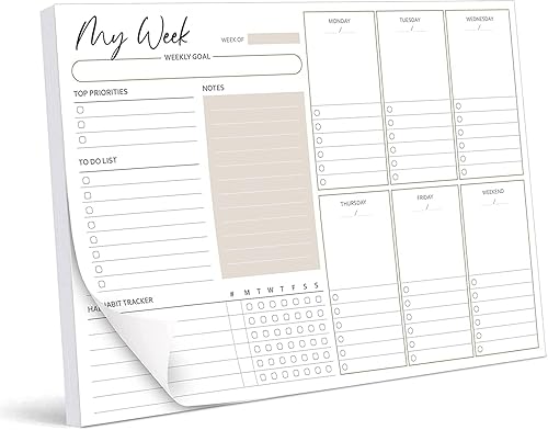 Biroyal Weekly Planner Pad A4 without Fixed Date (50 pages), Desk Pad with To Do List, Weekly Calendar Weekly Planner with Weekly Overview&amp;Habit Tracker for Appointments, Tasks&amp;Notes
