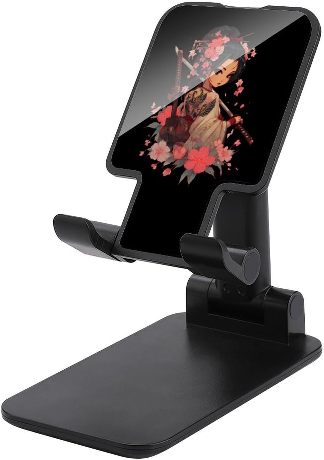 Japanese Geisha Foldable Cell Phone Stand Portable Adjustable Phone Holder for Travel Work Black-Style