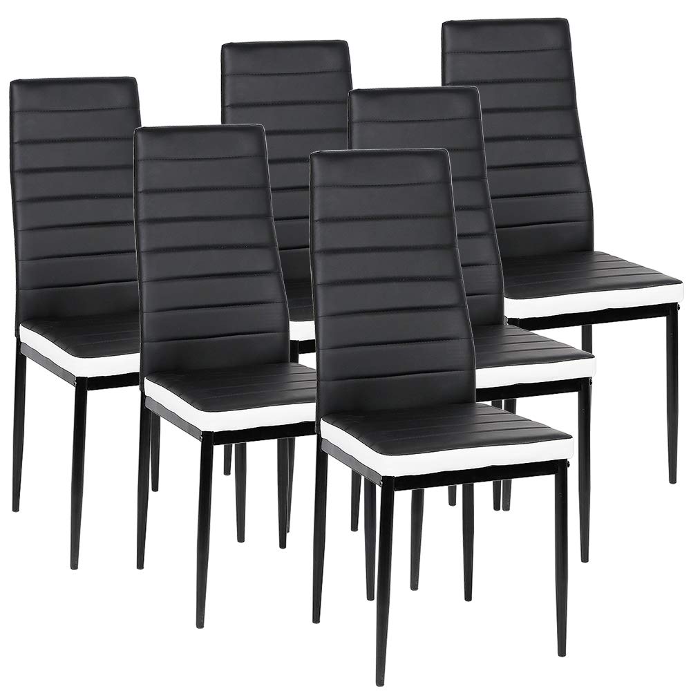 Pack 6 Sillas Lauter Polipiel - Set de Sillas de Comedor, Asiento y Respaldo Acolchado, Set de sillas de Comedor,SGS Tested,6 Piezas (Negro + Blanco)
