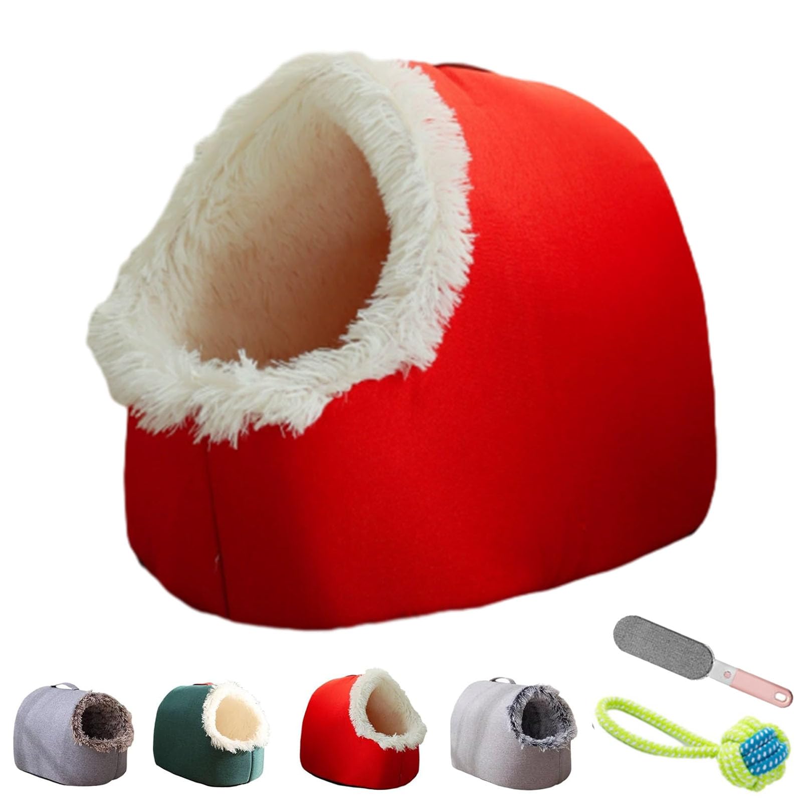 Winter Warm Pet Cave Bed, Soft Plush Cozy Dog and Cat Hideaway with Removable & Washable Cushioned, Cats House Tent Bed Anti Slip in Indoor for Cats, Kittens and Small Dogs (Red, M) — image 1