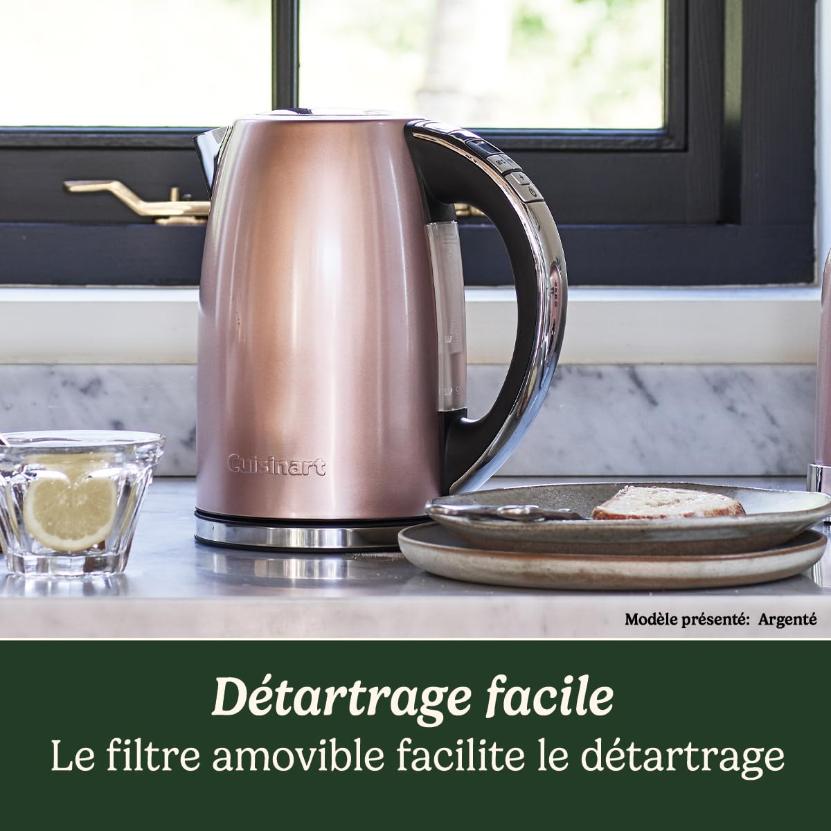 Cuisinart Bouilloire électrique Multi-Températures - Ébullition rapide - Sans fil - Argenté - Fini en acier inoxydable - Capacité de 1,7L - Température réglable - Filtre amovible et lavable