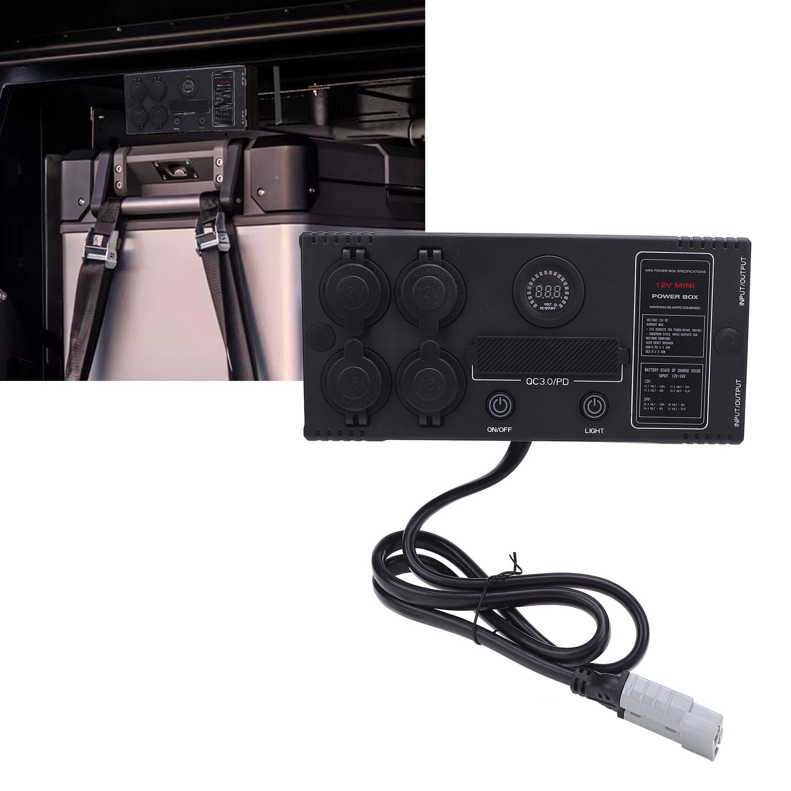 Wakects Minizasilacz 12 V, Trwały Przenośny Koncentrator, 6 Portów USB, 4 Gniazda Zapalniczki, Rozwiązanie do ładowania Wielu urządzeń Podczas Przygód na świeżym Powietrzu