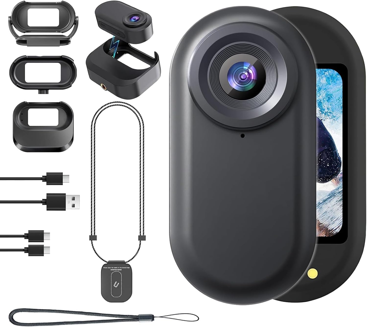 Mini Camara Acción 360 Cámara Deportiva WiFi Bodycam Cámara Casco Moto Magnética 1080P Camera Corporal Buceo Impermeable CAM Vlog POV para Deportes Actividades al Aire Libre Negro