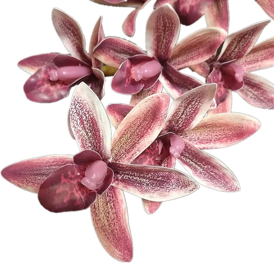 5pcs Artificial Real Touch Cymbidium Orchid Flowers 9 Heads PU Southeast Asia Phalaenopsis Butterfly Orchid (red)