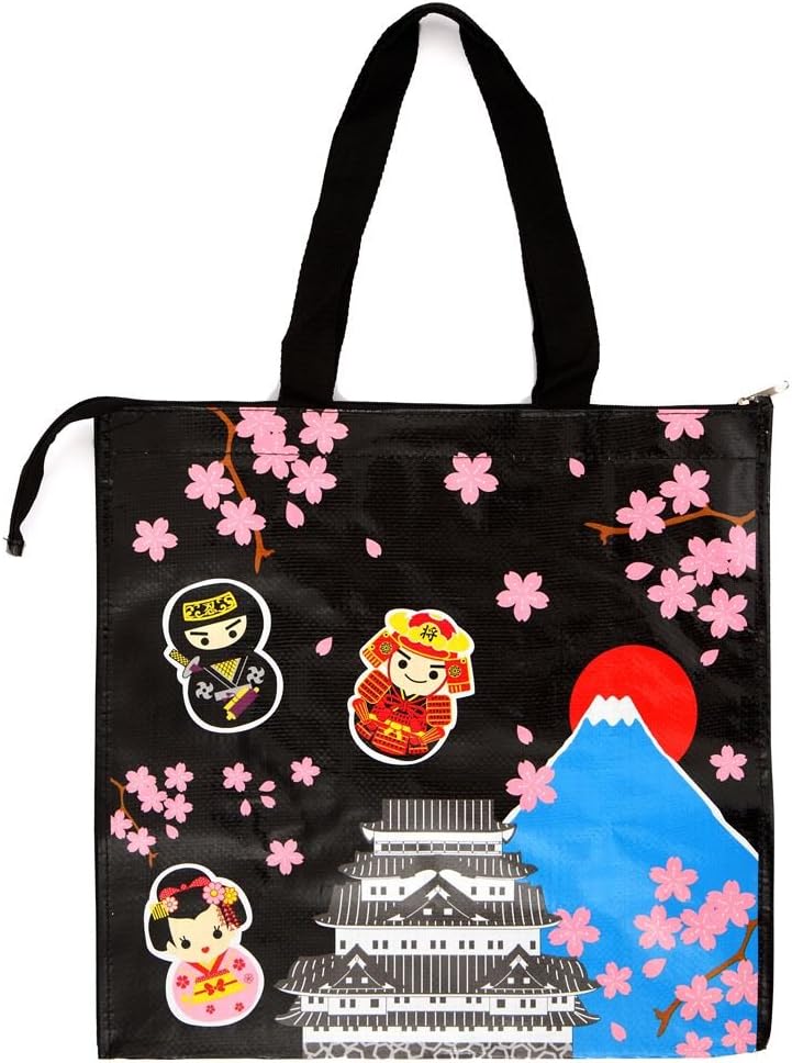 Cute black ninja geisha flower plastic shopping bag from Japan