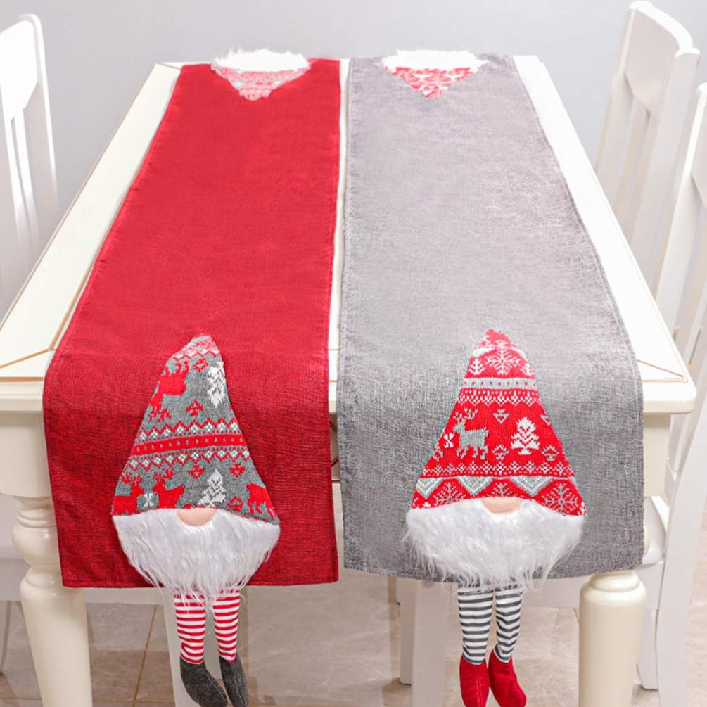 TOYANDONA Christmas Table Runner Tablecloth Scandinavian Figurines Santa Gnome Decorative Table Linens Table Flag for Xmas Decoration Family Dinner Holiday Party Grey - Image 5