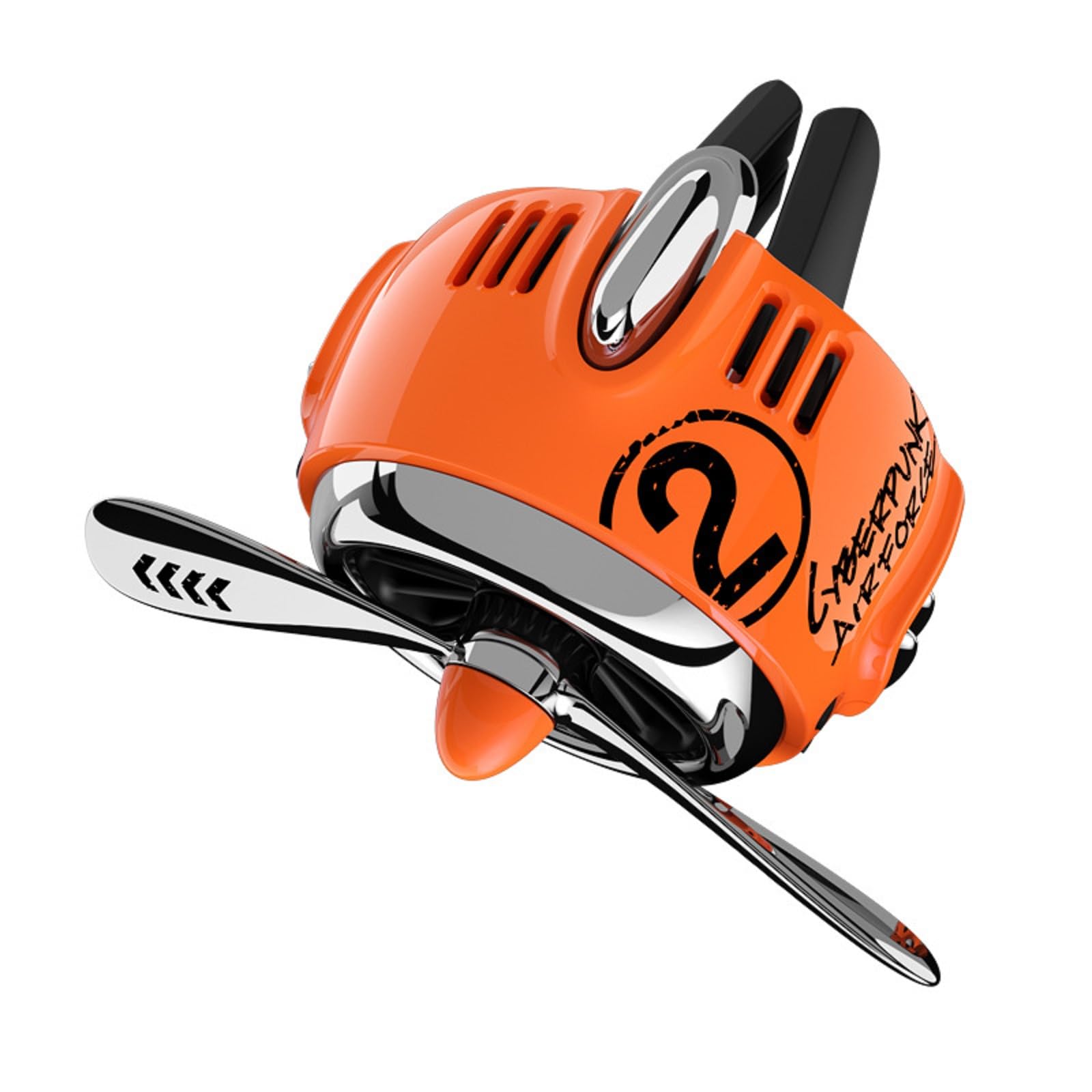 Car Air Freshener Airplane Propeller Diffuser, Antibacterial Deodorizer, Clip-On Type, AC Mount, Spiral Rotation, Gift/Car Decoration/Car Accessory (Includes 5 Aroma Pads) (Orange)