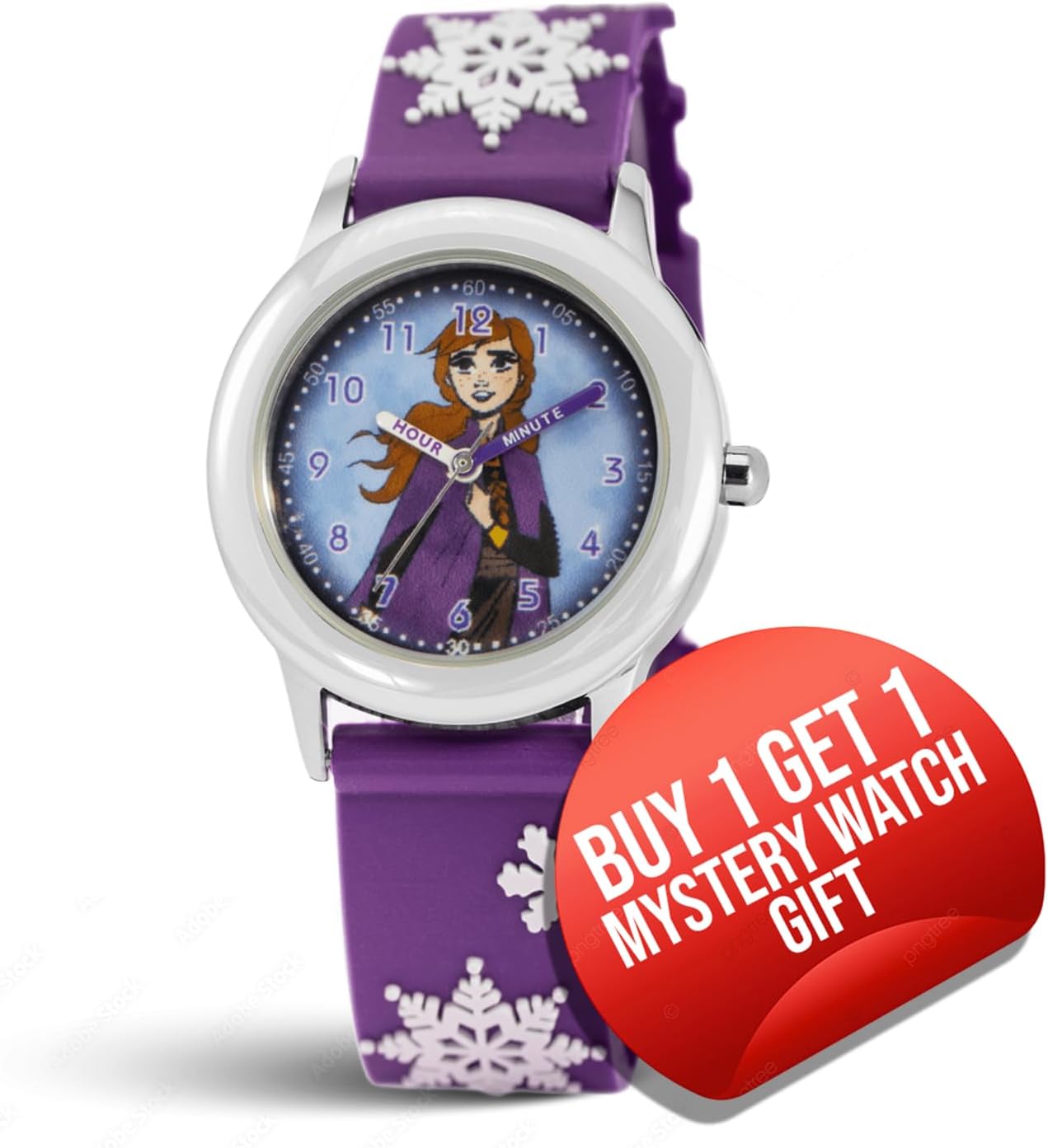 Disney Frozen Watch for Girls Ages 4–7 – Princess Featuring Character Dial – Great Gift for Frozen Fans – Silver Bezel and Purple Nylon Strap - Buy and GET 1 Free Mystery Watch - Image 2
