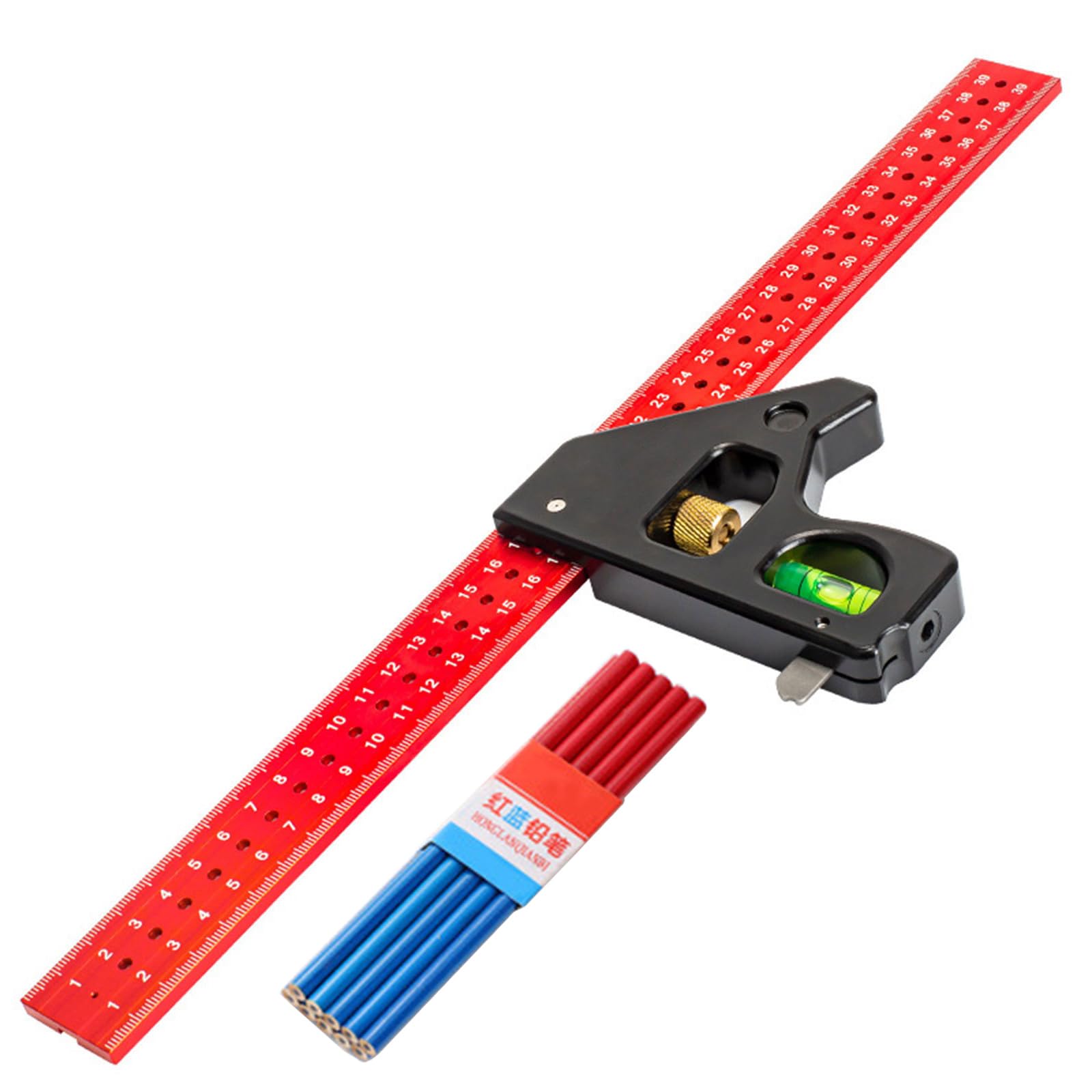 Tsophreniq 300 / 400Mm Combination Square Set For Woodworking With 10 Carpenter Pencils And Adjustable Protractors Woodworking Measuring Tool