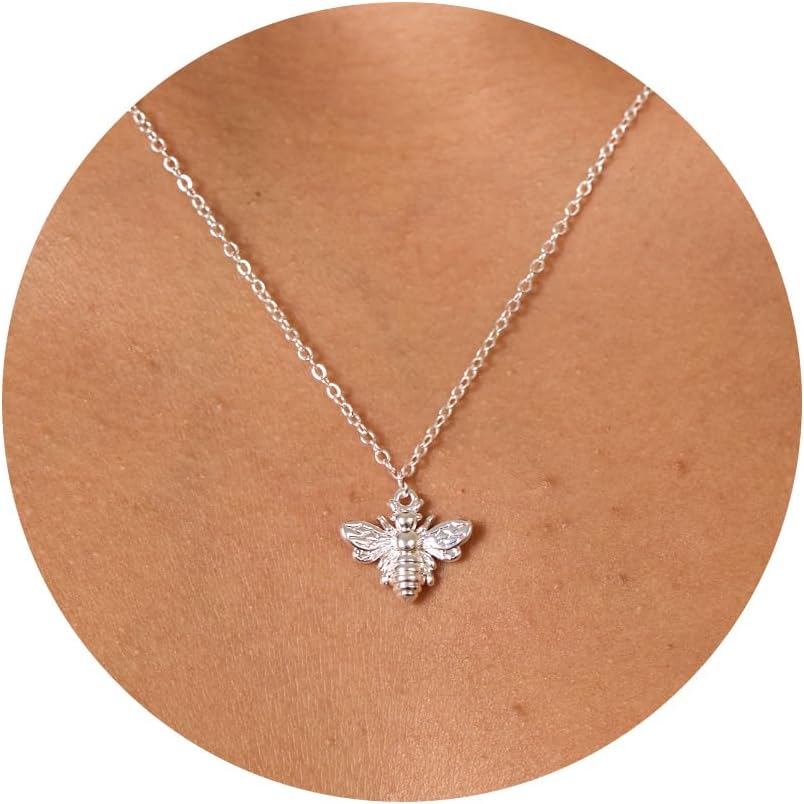 Silver Necklace for Women, 14K White Gold Plated Dainty Infinity Bead Star of David Starfish Sun Hummingbird Butterfly Flower Palm Tree Plane Sunflower Pendant Necklaces Simple Jewelry