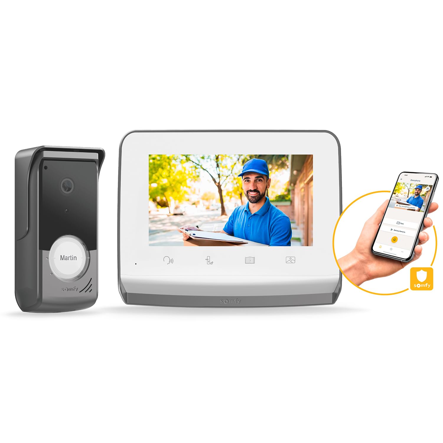 somfy 1871229 – Visiophone V350 Connect | Interphone connecté | Ecran 7 pouces | Vision nocturne | Gestion des visites à distance via l'app Protect | Contrôle jusqu'à 5 équipements motorisés RTS