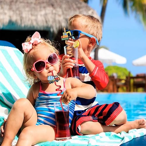 Miniatura 3 de Winrayk 24Pcs Reusable Construction Plastic Drinking Straws Construction Party Favors, Crazy Silly Straws Bulk (6 Styles & 8 Colors), Boys Girls