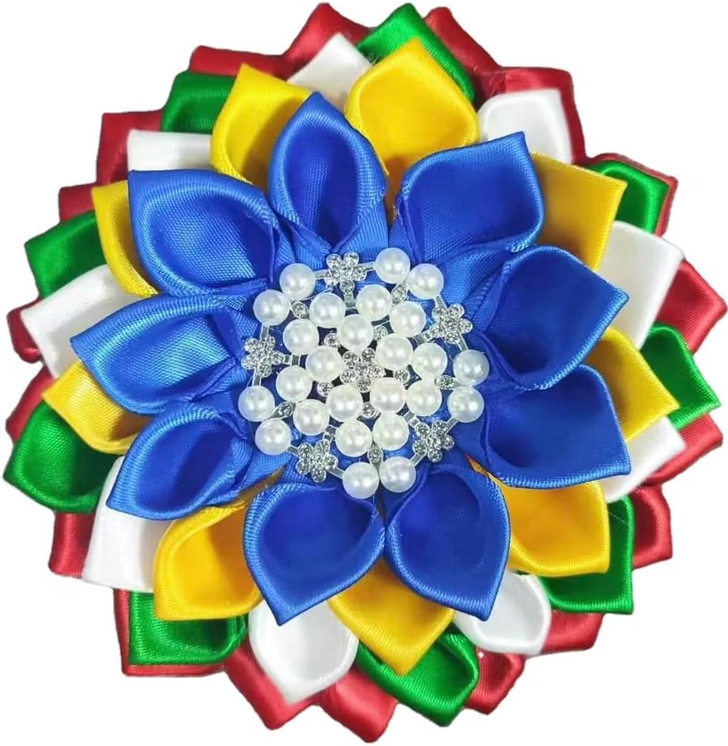 Order of the Eastern Star - Blue, Yellow, White, Green, and Red 4.5" Paraphernalia Flower Brooch Pin for Women, Inspired for meetings, events, Conferences, Luncheons