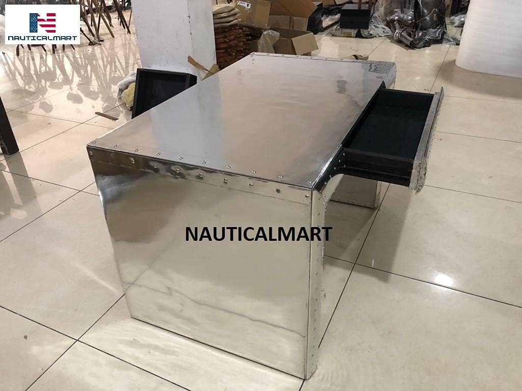 Nautical-Mart Streamline Desk Aviator Table Home Decor with Drawer Aluminium Furniture