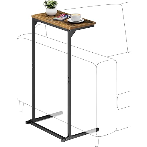 TUTOTAK C Shaped End Table, Tv Tray, Small Side Table, 28.7 inch Tall Couch Table, Tray Table, Sofa Table, Living Room, Bed Room, Brown TB01BB071