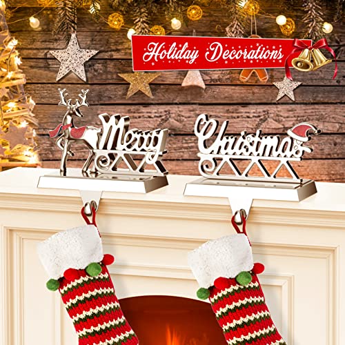 Merry-Christmas-Stocking-Holders-Set-of-2-Christmas-Reindeer-Mantle-Stocking-Hangers-Weighted-Shiny-Silver-Metal-Deer-Home-Holiday-Decor Merry Christmas Stocking Holders Set of 2 Christmas Reindeer Mantle Stocking Hangers Weighted Shiny Silver Metal Deer Home Holiday Decor