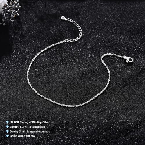 Image of Ankle Bracelets for Women 14K Gold Plated Anklet Silver Anklets Waterproof Evil Eye Beaded Pearl Tennis Crystal Heart Cuba Link Chain Anklets Dainty Jewelry Gift for Her