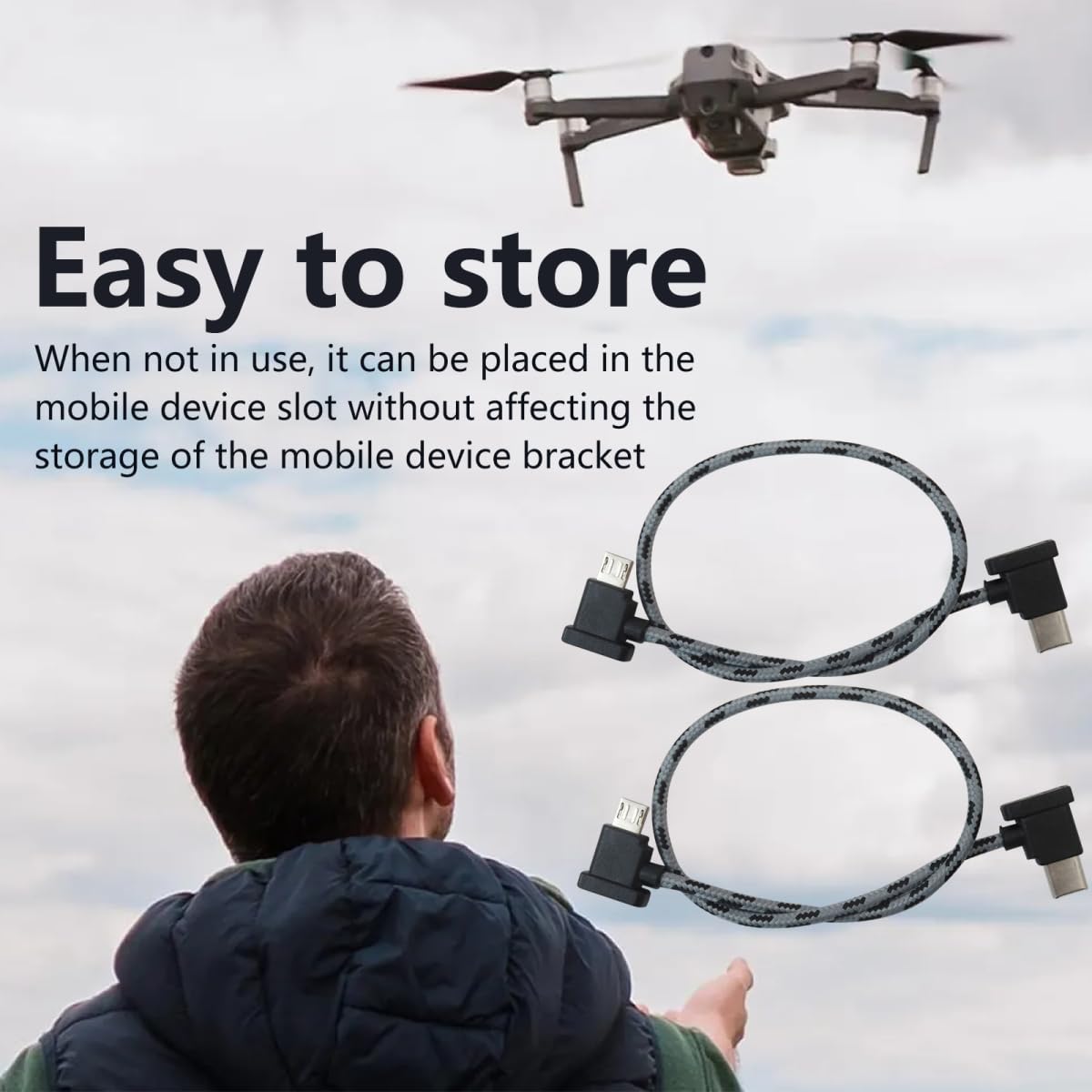 CAPART 11.8 Inch USB-C Data Cable For DJI RC-N1/N2/N3 Controller - Nylon Braided Cable For DJI Drones