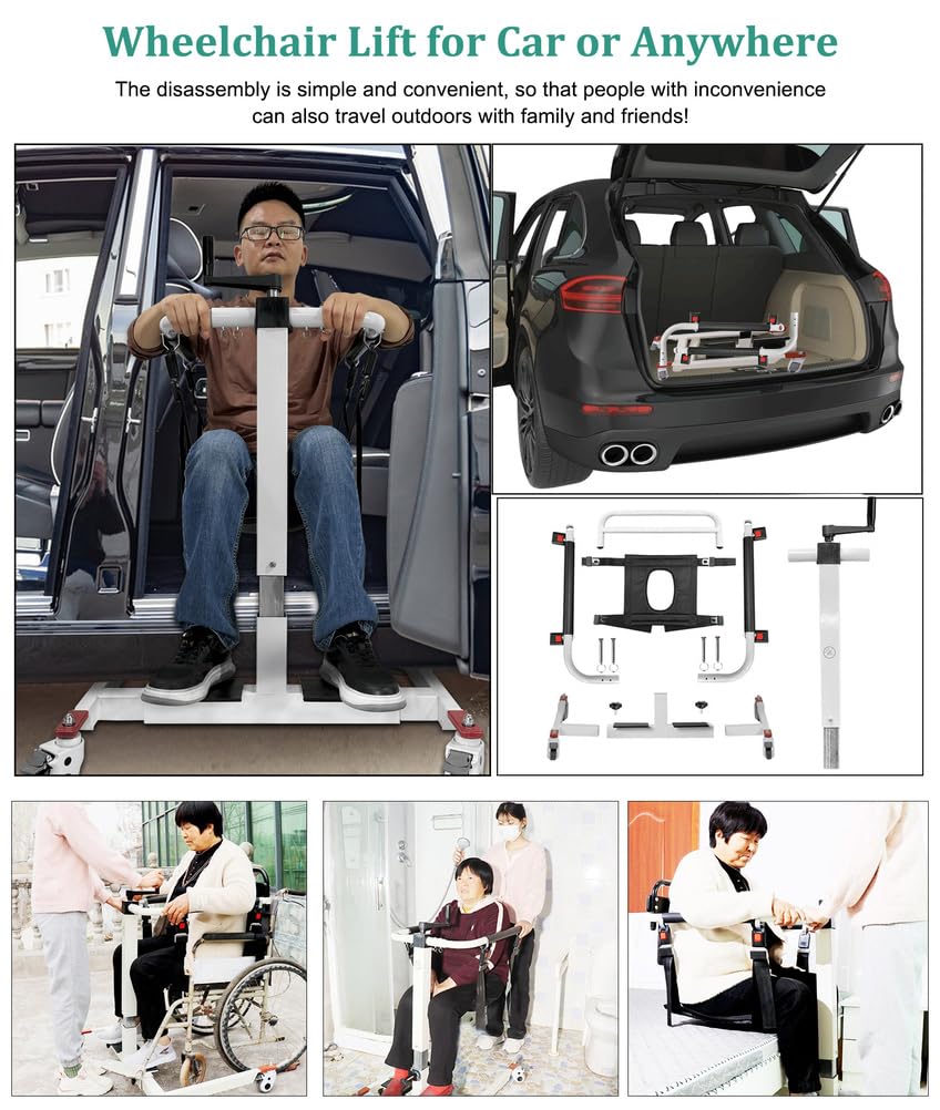 Silla Elevadora Manual para Pacientes, Silla de Enfermería 4 en 1, Silla de Ducha, Silla de Ruedas de Transporte Ajustable en Altura y Anchura, Transferencia para Discapacitadas