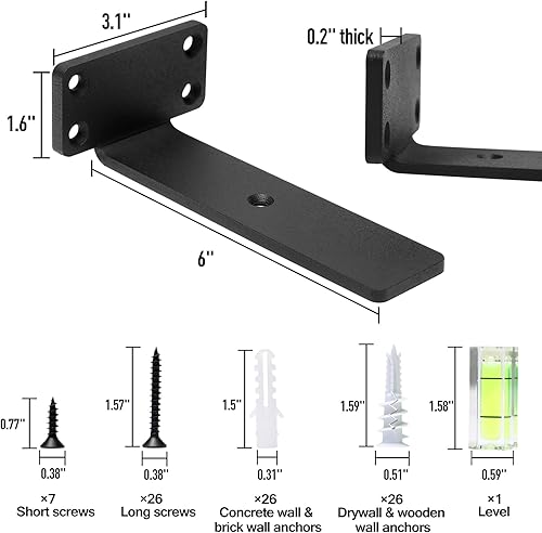Miniatura 3 de HITOMEN Soportes de estante flotantes resistentes, accesorios de estantes ocultos de 6 pulgadas (15 pulgadas de grosor), soportes L de hierro