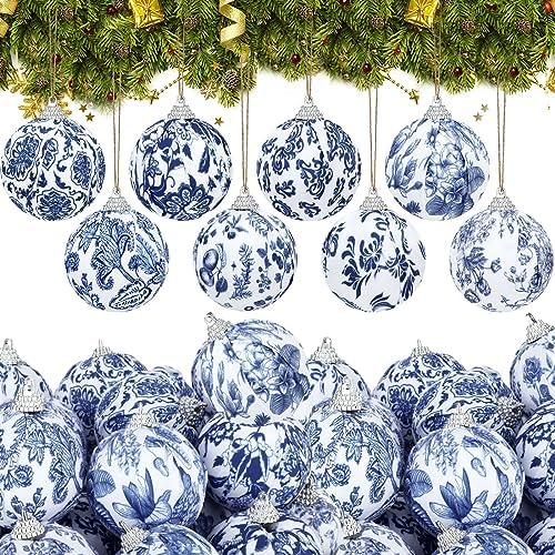Liliful 24 Pcs White and Blue Christmas Chinoiserie Ornaments Bal...