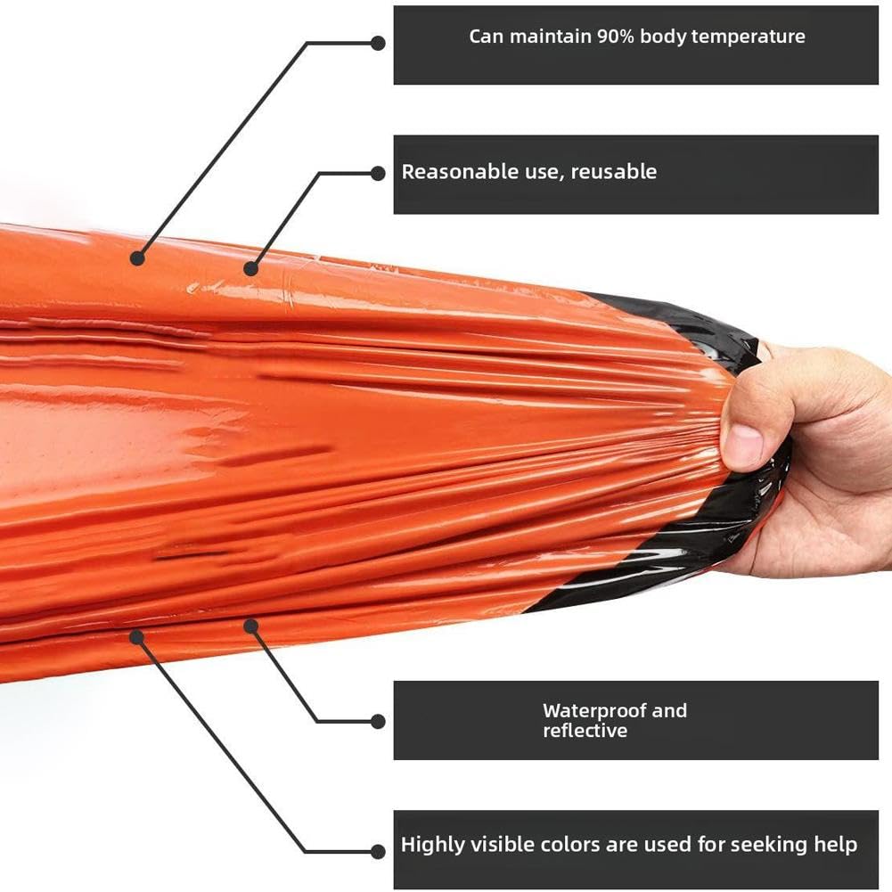 Überlebensschlafsack, Taschengröße, Notfallschlafsack, Notfall-Bivwaksack, Notfall-Rettungsdecke, wiederverwendbar für Outdoor-Camping, Wandern