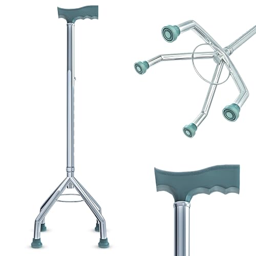 AGEasy (Max Group) Four Leg Walking Stick | Lightweight Walking Support with Adjustable Height & Anti-Slip Handle | Quadbase Walking Cane for Men/Women, Patients, Elderly