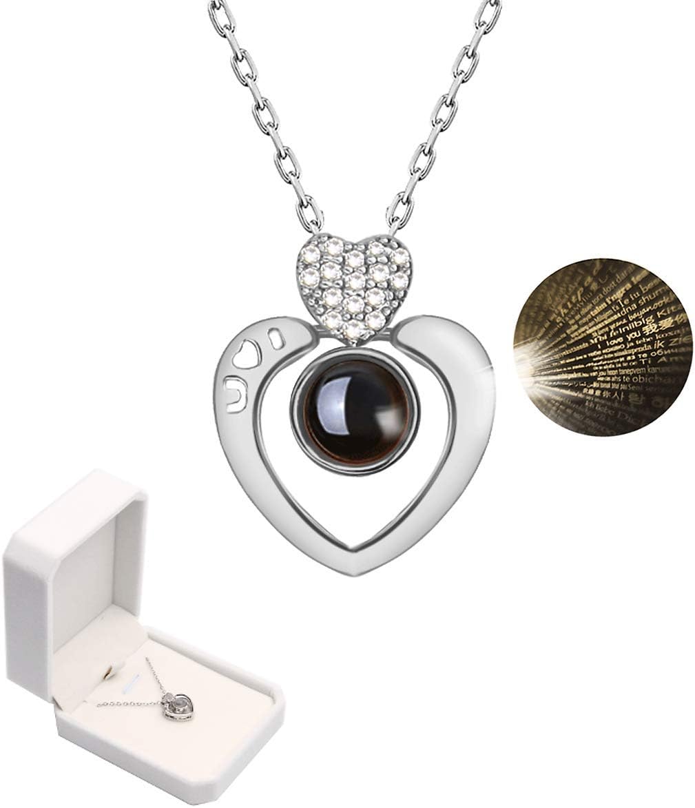 Jardme I Love You Necklace, 100 Languages Projection Necklace, The Memory of Love Nanotechnology Necklace, 100 Different Languages for I Love U