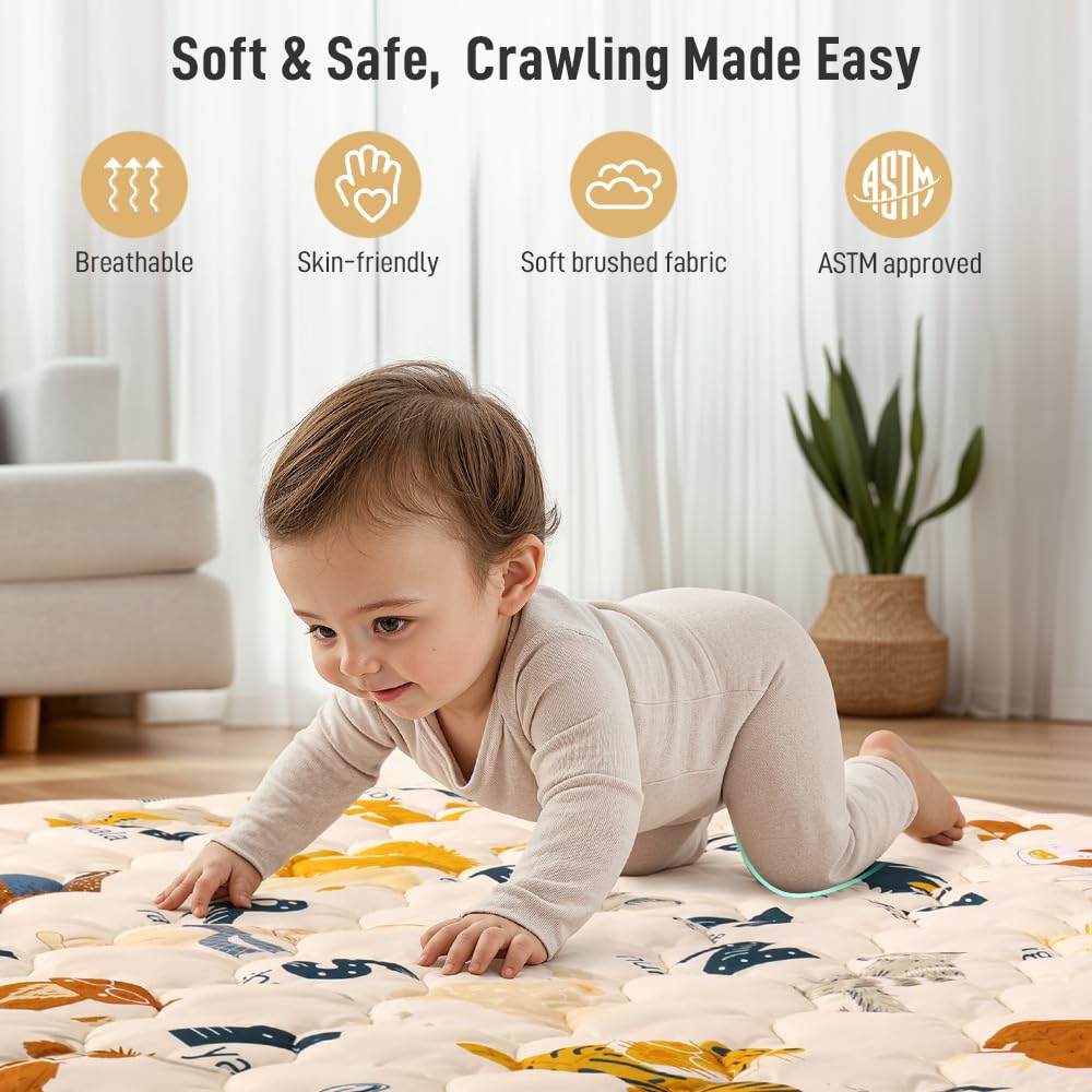 COMOMY Baby Play Mats for Floor 127x127 cm Foldable Washable Baby Playmat for Playpen Quilted Soft Padded Crawling Mat - Image 2