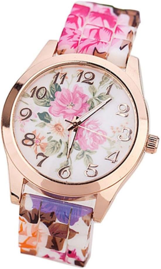 KINGGOOClearance!!!MEIbax Women Girl Watch Silicone Printed Flower Causal Quartz WristWatchesโฆ