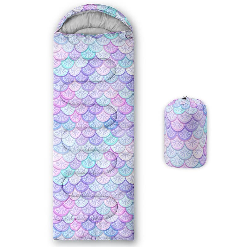 HOSIMA Sleeping Bags for Boys Girls Kids,Mermaid Scales Printed Lightweight Warm Portable Outdoor Indoor Waterproof Cold Resistant Sleeping Bag for Camping Hiking (Mermaid) โ image 1