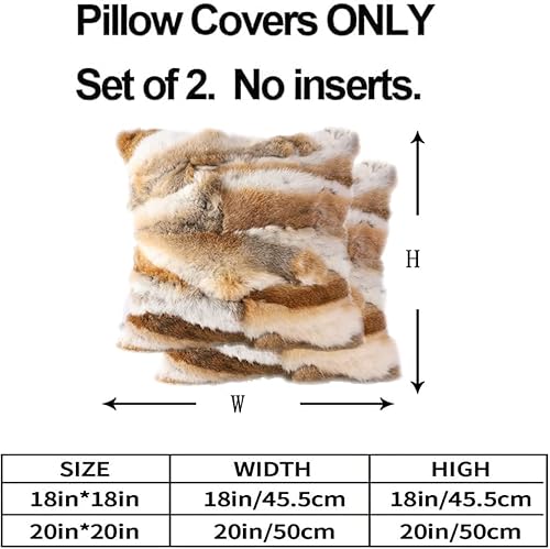 Miniatura 6 de Juego de 2 fundas de almohada de piel natural de lujo de piel de conejo real con cremallera, color marrón, suave felpa de pelo de granja para