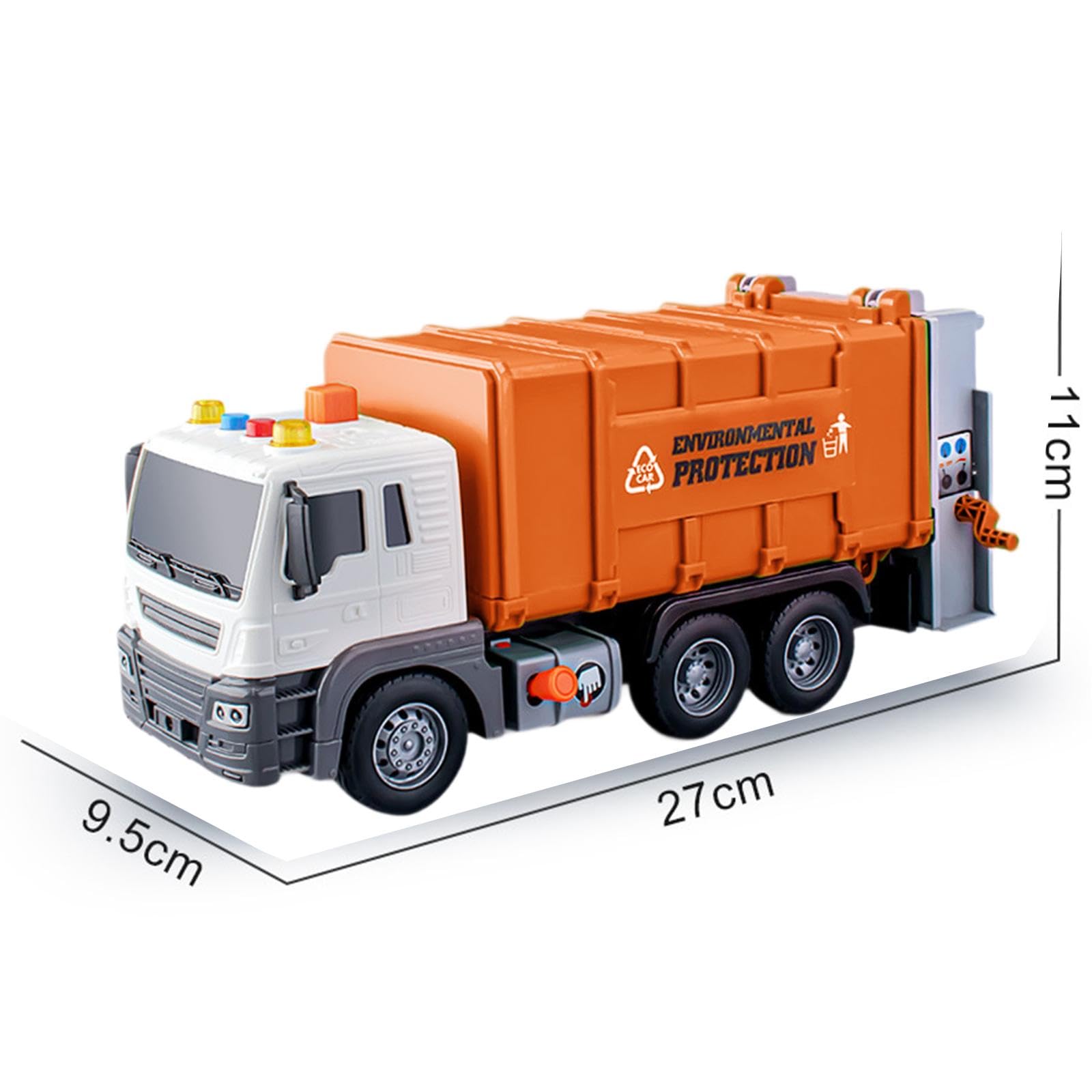 Camion della Spazzatura Giocattolo con Funzione di Ribaltamento, Accessori per La Raccolta Differenziata, Luci E Suoni – Adatto Ad attività Sensoriali, Arancia
