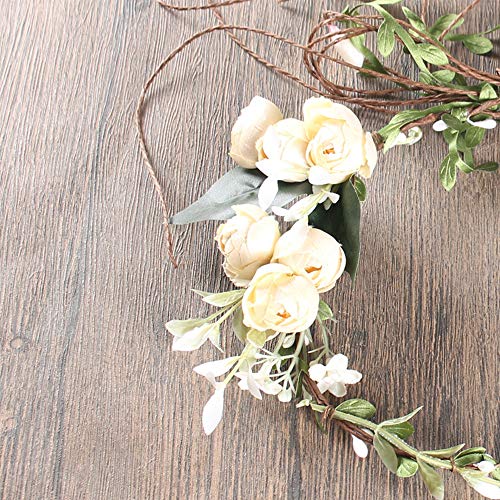 Flower-Crown-Headband-Rose-Wreath-Garland-Hair-Bands-Floral-Wedding-Bridal-Hair-Hoop-Women-Ladies-Leaf-Vine-Party-Decoration-Headdress-Headwear-Christmas-Handmade-Headpiece-Hair-Accessories-White