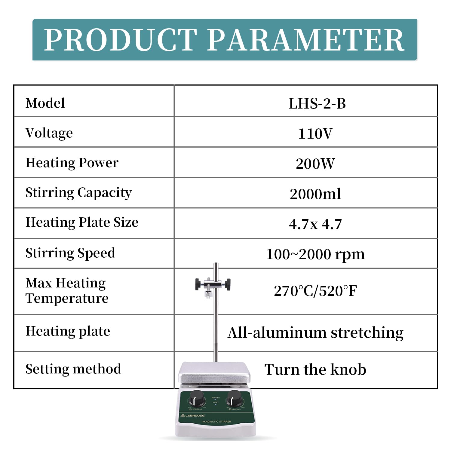 LHS-2 Magnetic Stirrer Hot Plate, 300°C/572°F, 2000RPM, 2L — Amazon image 6