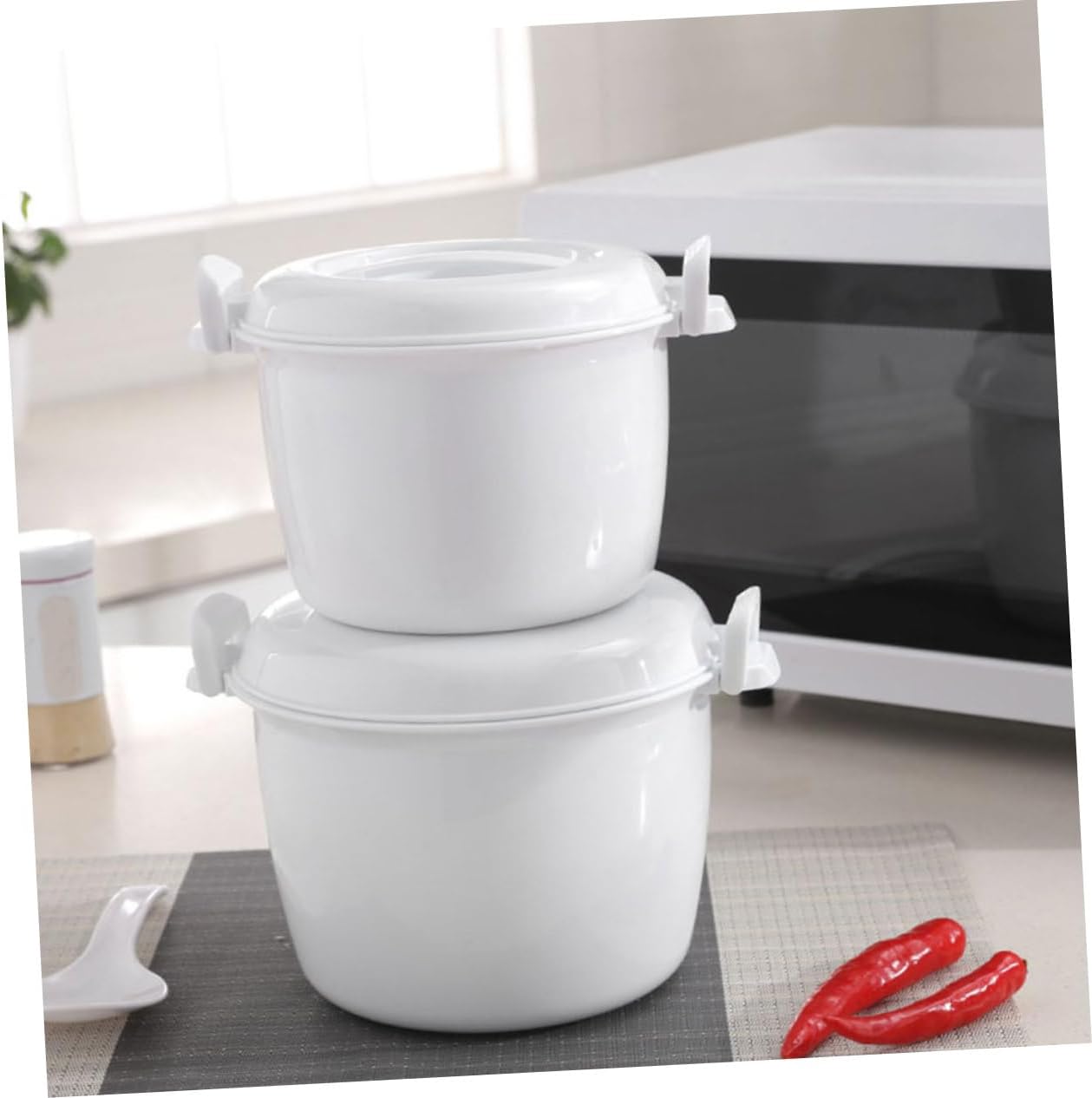 SECFOU 2pcs Microwave Steamer Portable Rice Cooker Insulated Lunch Box Rice Container Microwave Safe