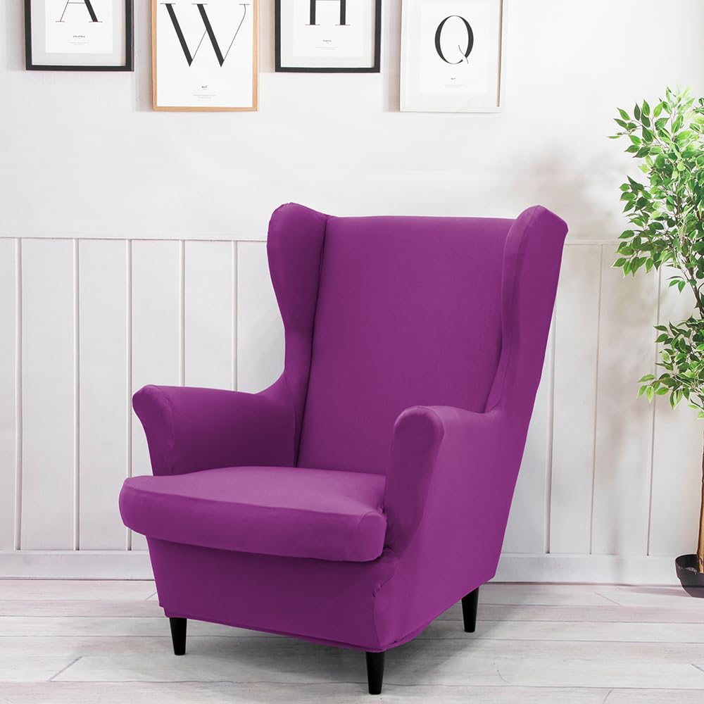 Morbuy Wingback Chair Slipcover, 2 Piece Wingback Chair Covers Washable Stretch Wingback Chair Cover, Wing Back Chair Covers with Arms for Living Room