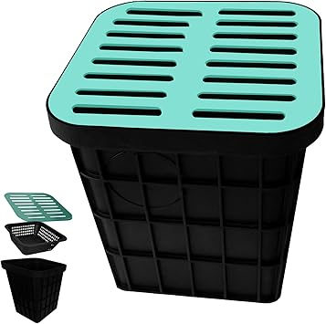 18x18x15 in Catch Basin for Drainage with Composite Resin Grate,Catch Basin with Debris Basket, French Drain Kit without Reserved Hole for Yard,Downspout,Lawn,Municipal Pipeline