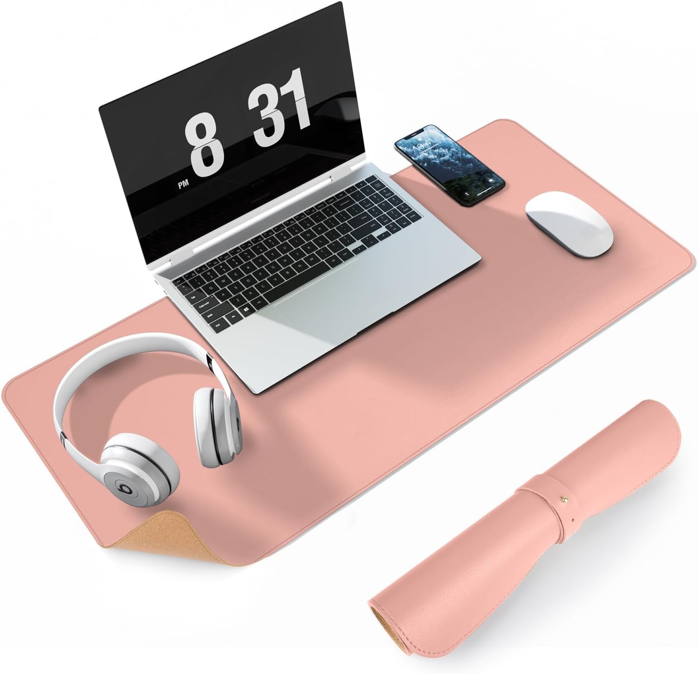Baytion Leather Mouse Pad Protector, Durable Textured Desk Pad with Stitched Edge, Waterproof & Dual-Side Use,Non-Slip Large Desk Accessories for Office/Writing/Gaming-Pink, 60 x 30cm