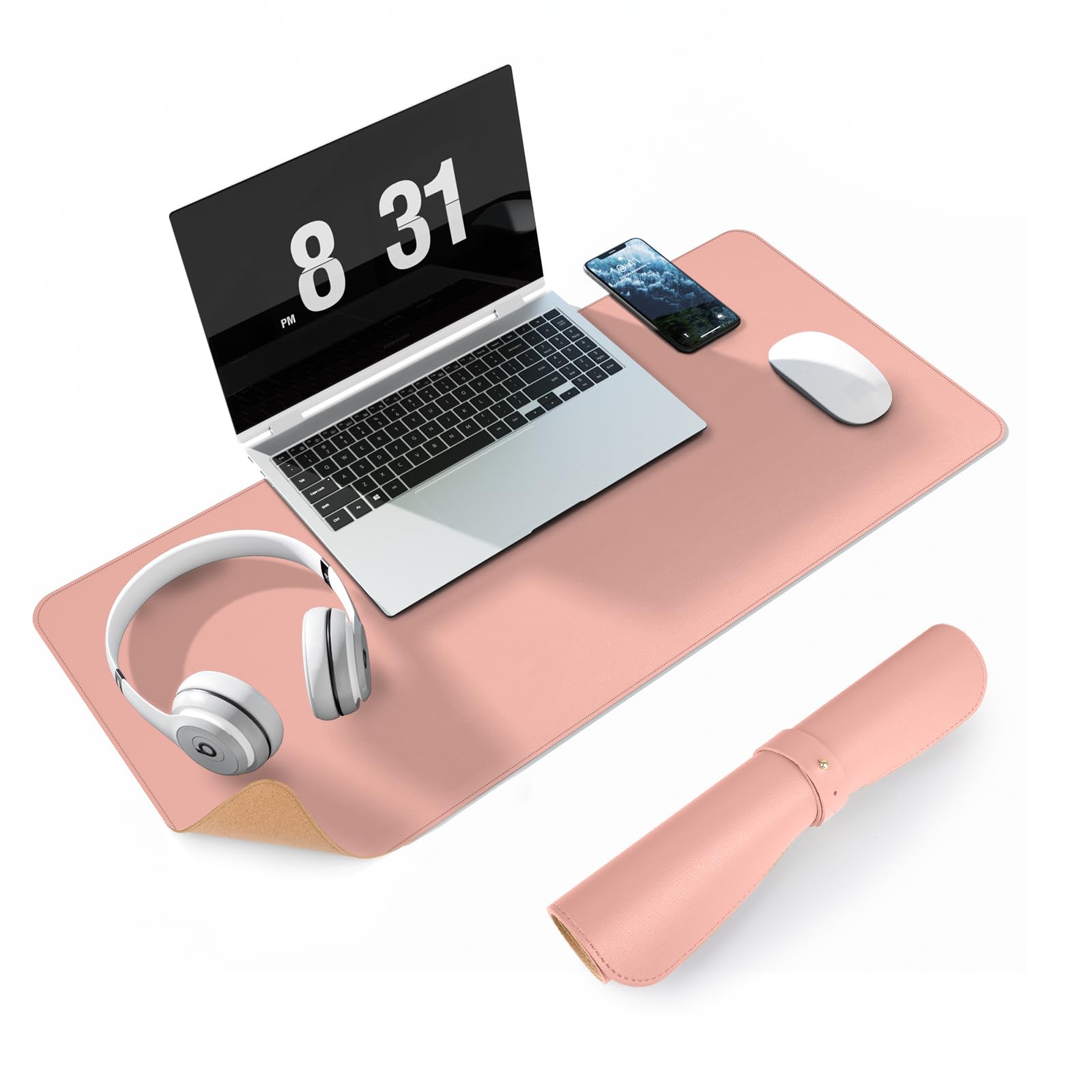 Baytion Leather Mouse Pad Protector, Durable Textured Desk Pad with Stitched Edge, Waterproof & Dual-Side Use,Non-Slip Large Desk Accessories for Office/Writing/Gaming-Pink, 60 x 30cm