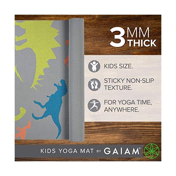 Gaiam Kids Yoga Mat Exercise Mat, Yoga for Kids with Fun Prints - Playtime for Babies, Active & Calm Toddlers and Young Children, Dino Zone, 3mm
