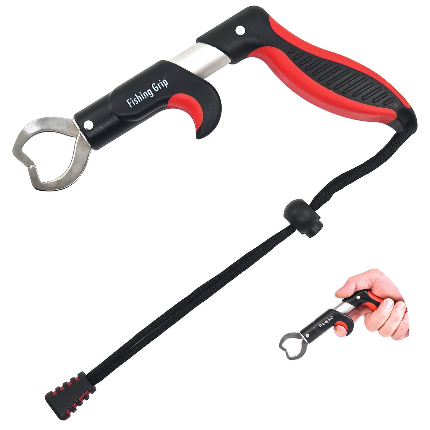 EMMRAGNO Pistol Grip Stainless Steel Fish Lip Gripper, Portable Handheld Fish Lip Clip with Lanyard, Freshwater Saltwater Fishing Fish Holder for Anglers (Red): Home & Kitchen