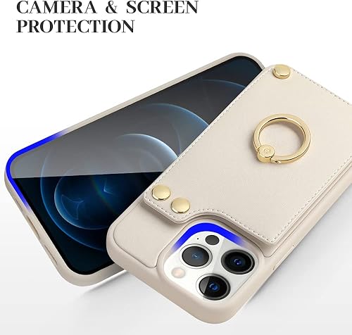 Miniatura 4 de LAMEEKU Funda tipo cartera compatible con iPhone 12 Pro Max, funda de cuero con tarjeterosoporte de anillo de rotación de 360, funda protectora de