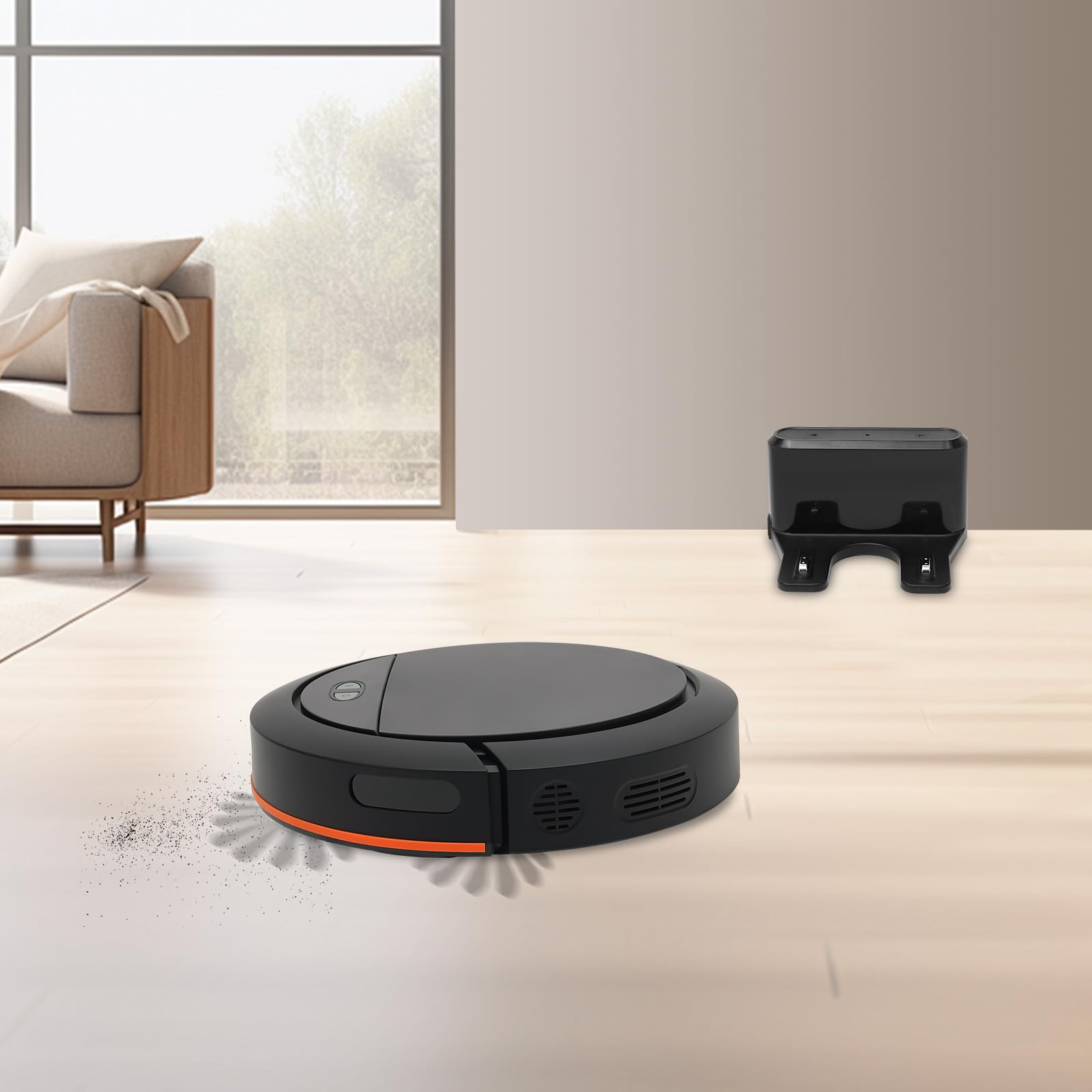 Robot odkurzający, robot 3 w 1, kompatybilny z podwójną szczotką i funkcją wycierania, akumulator 1500 mAh, siła ssania 2800 Pa, czas pracy 120 min, do krótkich sufitów, marmuru, płytek