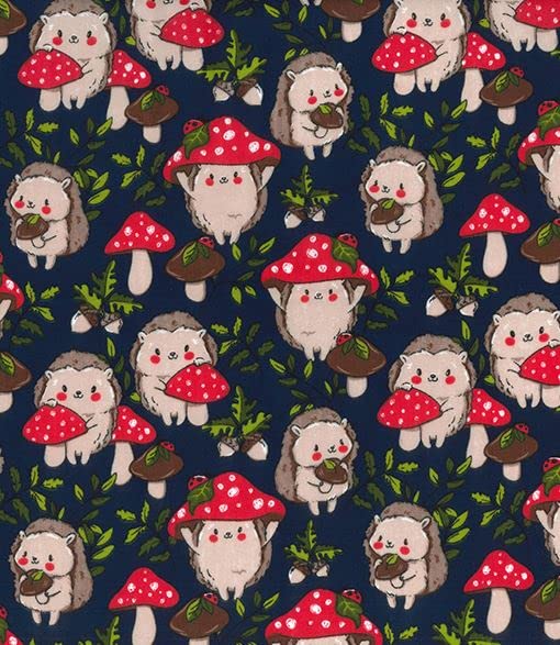 Children Boy Girl Tractors Cowboys Trees Animals Hedgehog Spring Autumn Multicoloured Polycotton Prints (Per Metre) - Sewing Quilting Fabric - Simply Sew Crafty™ (Hedgehog - Navy) — image 1
