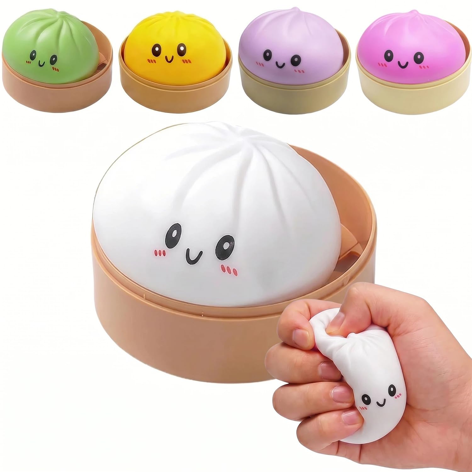 HATFRYF Squishy Toys, Bun Squishy Set, Cute Stress Relief Sensory Play Fidget, Stress Balls For Boys Girls, Soft Squeeze Fidget Toys, Birthday Gift for Anxiety Relief - White