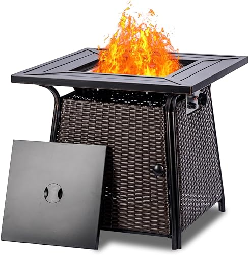 Miniatura 7 de OutVue Mesa para fogata de 28 pulgadas, fogatas de gas para patio exterior, fogatas de propano de 50000 BTU con tapa y rocas de lava, hoguera para